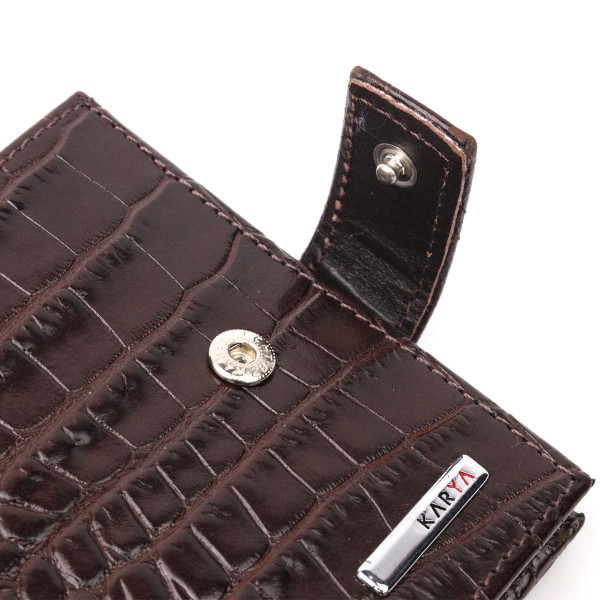 Классический мужской кошелек из натуральной кожи с тиснением под крокодила KARYA 21199 Коричневый