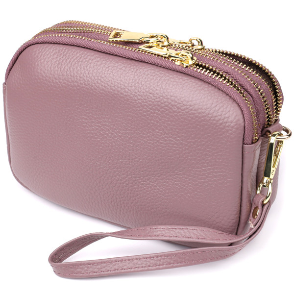 Функциональная женская сумка из натуральной кожи с тремя секциями Vintage 22891 Пурпурный