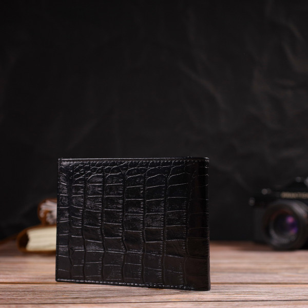 Стильное мужское портмоне из натуральной кожи с тиснением под крокодила CANPELLINI 21867 Черный