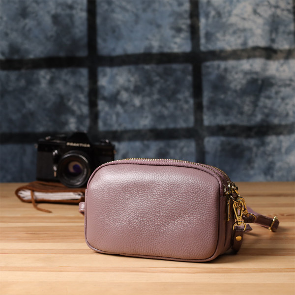 Функциональная женская сумка из натуральной кожи с тремя секциями Vintage 22891 Пурпурный