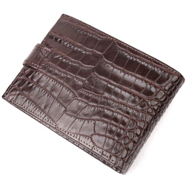 Классический мужской кошелек из натуральной кожи с тиснением под крокодила KARYA 21199 Коричневый