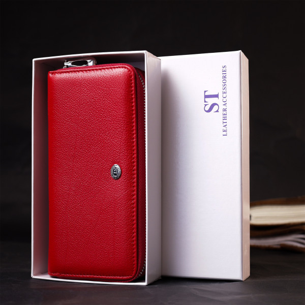 Яркий женский кошелек-клатч с двумя отделениями на молниях ST Leather 19430 Красный