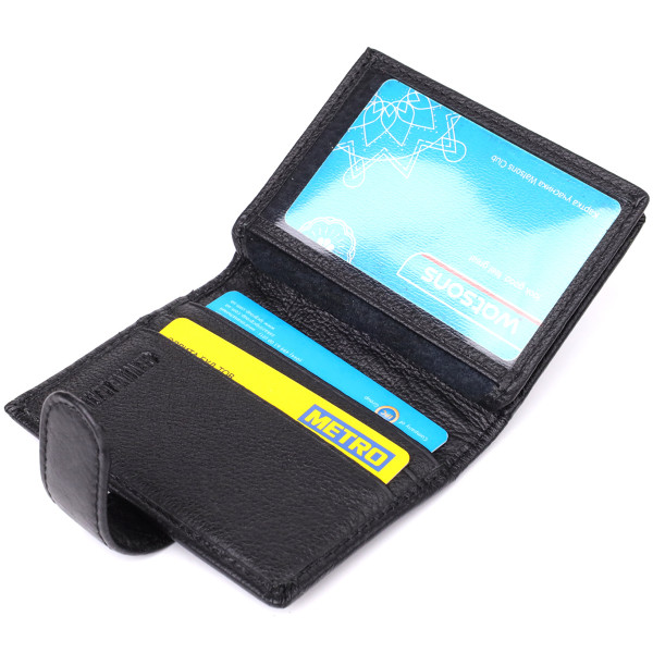 Компактный мужской бумажник вертикального формата из натуральной кожи ST Leather 23095 Черный