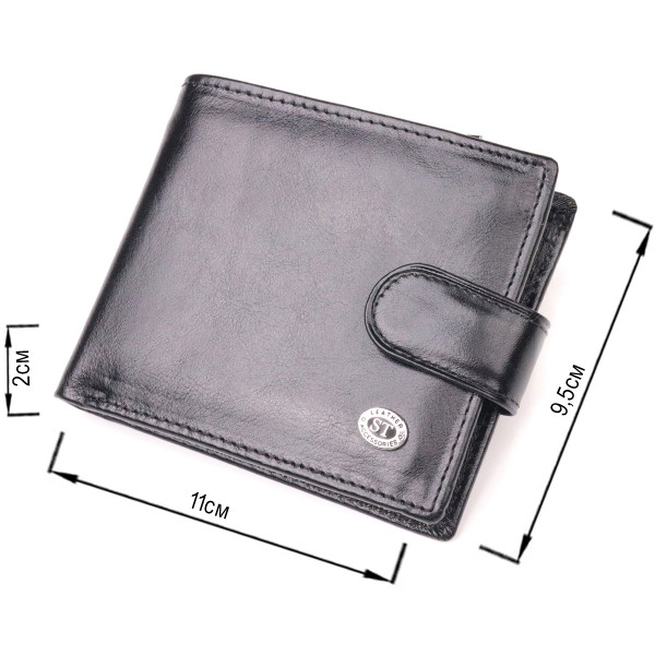 Надежный мужской бумажник из натуральной гладкой кожи ST Leather 19408 Черный
