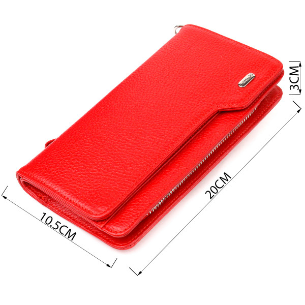 Вместительное женское портмоне клатч из натуральной кожи CANPELLINI 21535 Красное