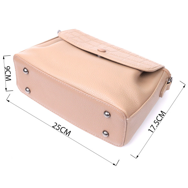 Женская сумка с фактурным клапаном из натуральной кожи Vintage 22329 Пудровая