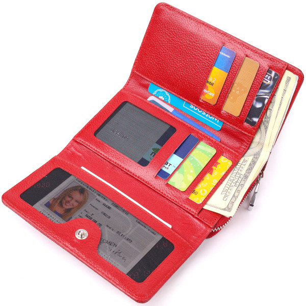 Яркое женское портмоне из лакированной фактурной кожи KARYA 21428 Красный