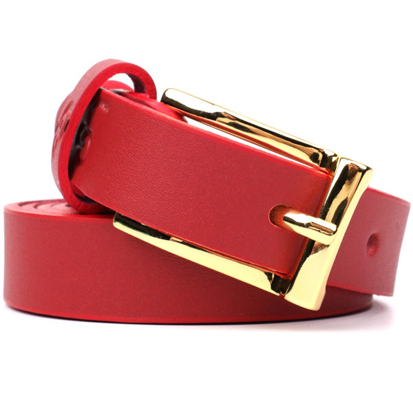 Яркий тонкий кожаный ремень для женщин GRANDE PELLE 22951 Красный