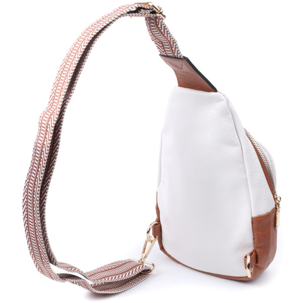 Небольшая женская сумка через плечо из экокожи с акцентом на текстильную лямку Vintage 22779 Белый