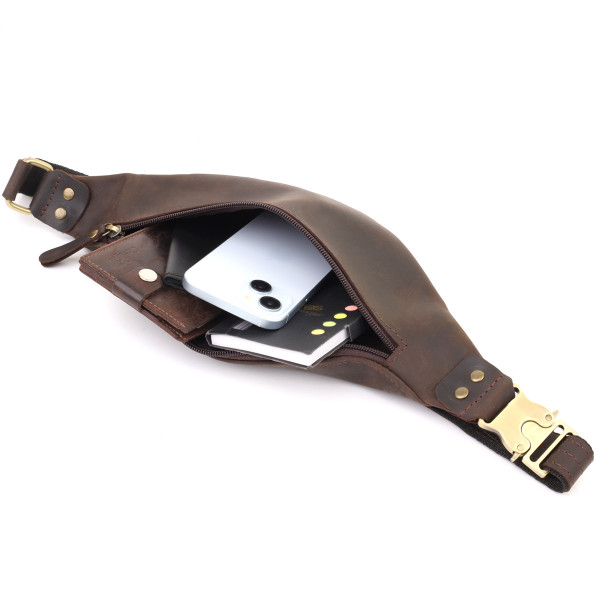 Мужская стильная бананка из натуральной винтажной кожи Shvigel 23130 Коричневый