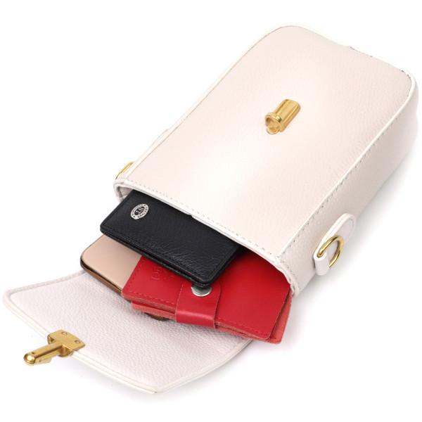 Кожаная женская сумка вертикального формата с клапаном Vintage 22309 Белая