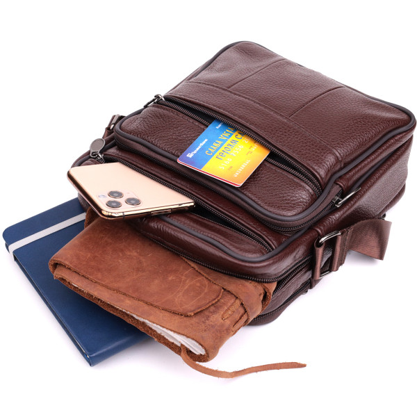 Удобная мужская сумка из натуральной кожи 22858 Vintage Коричневый