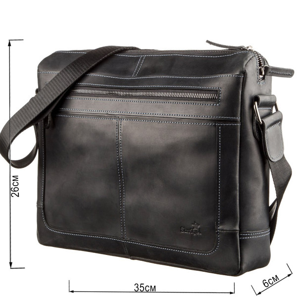 Деловая мужская кожаная сумка на плечо SHVIGEL 11246 Черная