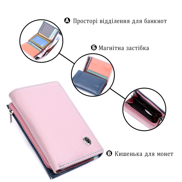 Элегантный женский кошелек из качественной натуральной кожи ST Leather 19462 Разноцветный