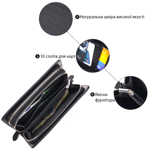 Стильная мужская барсетка на два отделения из натуральной фактурной кожи с тиснением под крокодила CANPELLINI 21570 Черная