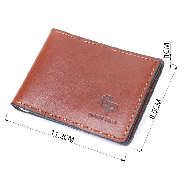Удобный кожаный зажим для денег GRANDE PELLE 11636 Коричневый