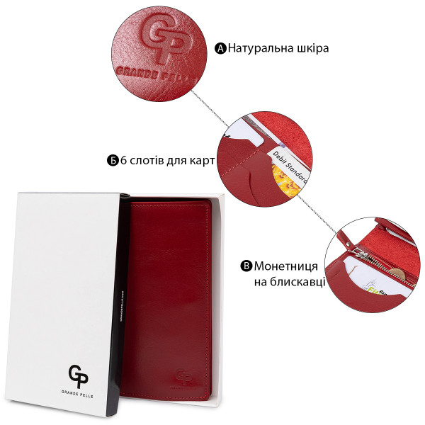 Вертикальное женское портмоне GRANDE PELLE 11555 Красный
