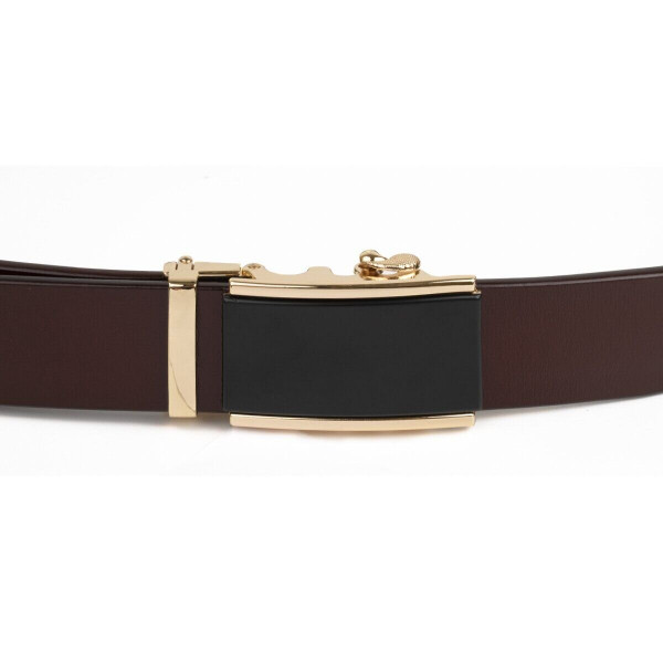 Ремень мужской c золотистой прямоугольной пряжкой Vintage 20260 Коричневый