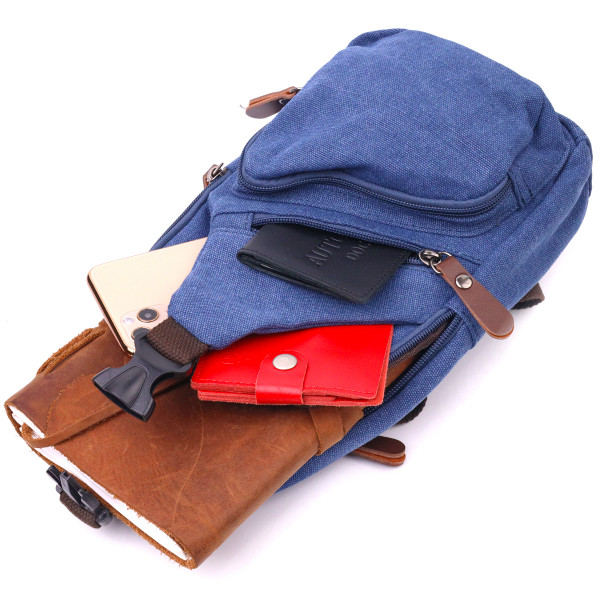 Сумка с USB кабелем через плечо из плотного текстиля 21224 Vintage Синяя