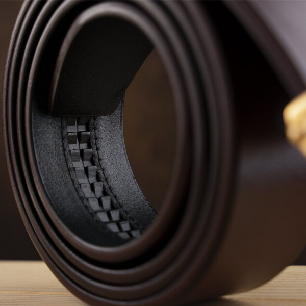 Ремень мужской c золотистой прямоугольной пряжкой Vintage 20260 Коричневый