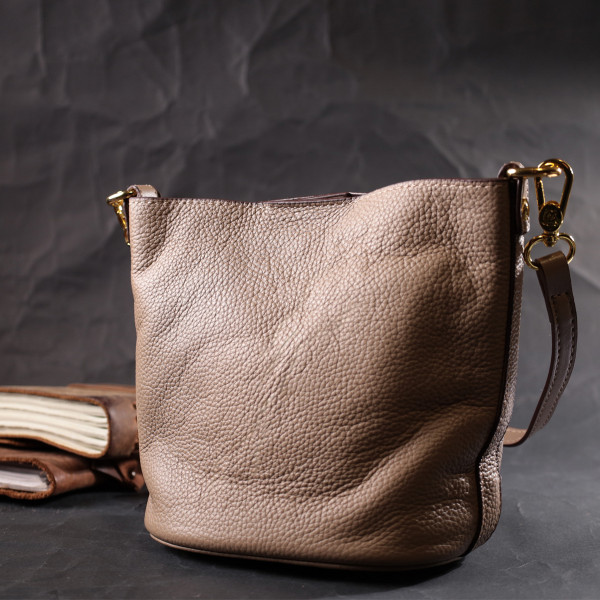 Женская сумка с автономной косметичкой внутри из натуральной кожи Vintage 22364 Бежевая