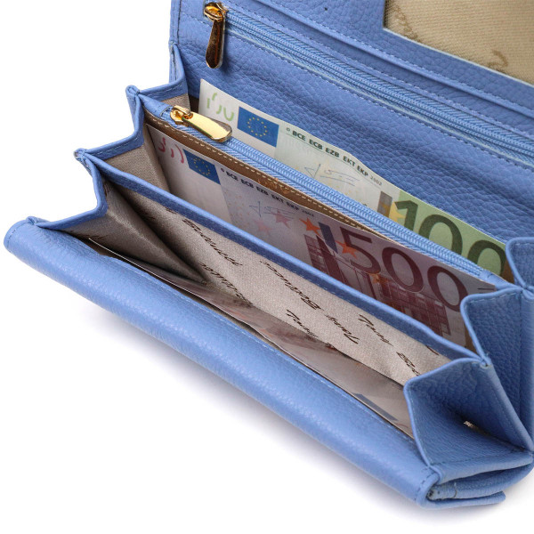 Красивый женский кошелек с большим количеством отделений из натуральной кожи Tony Bellucci 21962 Голубой