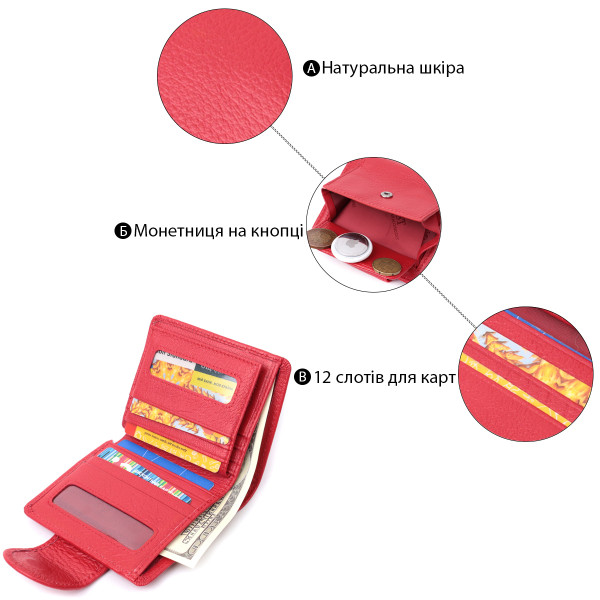 Яркий кошелек для женщин с карманом для монет из натуральной кожи ST Leather 22726 Красный