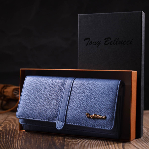 Красивый женский кошелек с большим количеством отделений из натуральной кожи Tony Bellucci 21962 Голубой