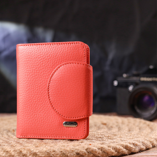Стильный компактный женский кошелек из натуральной кожи CANPELLINI 21669 Коралловый