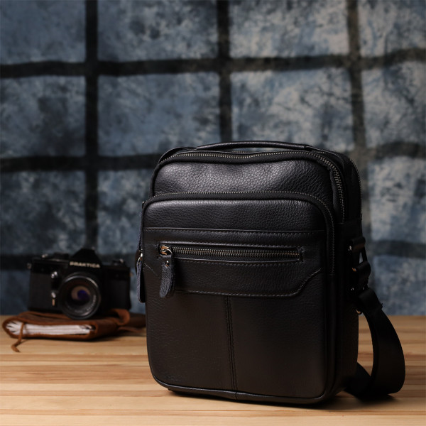 Вертикальная мужская сумка из натуральной кожи Vintage 22967 Черный