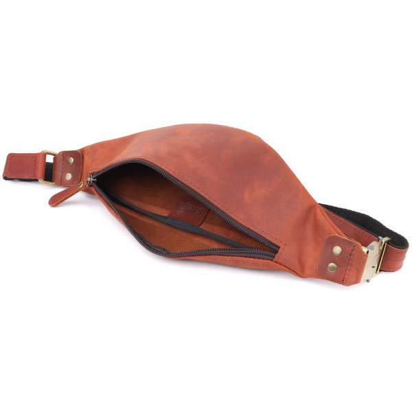 Мужская практичная бананка из натуральной винтажной кожи Shvigel 23131 Рыжий