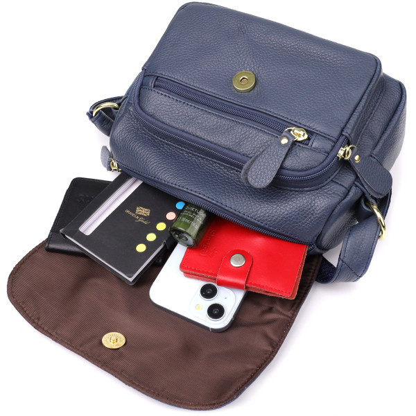 Практичная сумка из натуральной кожи для женщин Vintage 22971 Синий