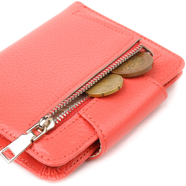 Стильный компактный женский кошелек из натуральной кожи CANPELLINI 21669 Коралловый