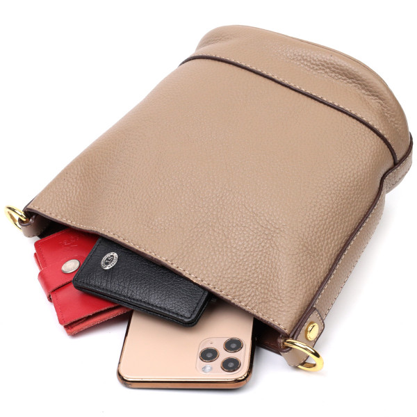 Женская сумка с автономной косметичкой внутри из натуральной кожи Vintage 22364 Бежевая