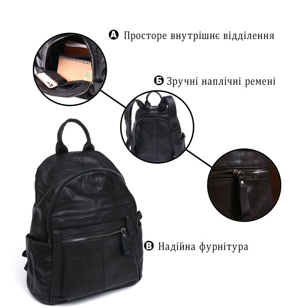 Функциональный кожаный рюкзак Vintage 20374 Черный