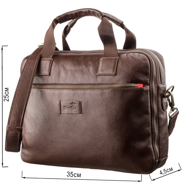 Мужская кожаная сумка под ноутбук на 2 отделения SHVIGEL 19107 Коричневая