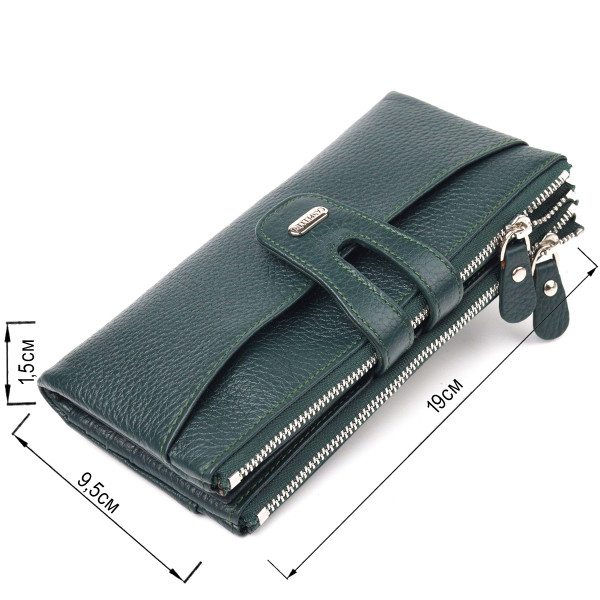 Вместительный кошелек из натуральной зернистой кожи CANPELLINI 21633 Зеленый