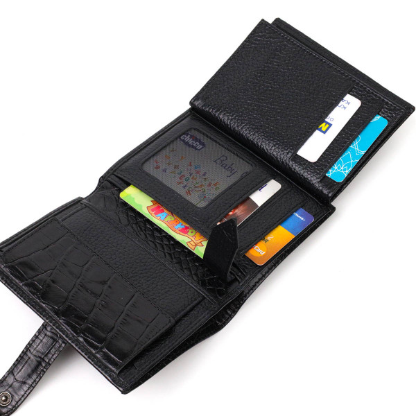 Фактурное портмоне для мужчин из натуральной кожи с тиснением под крокодила BOND 22057 Черный