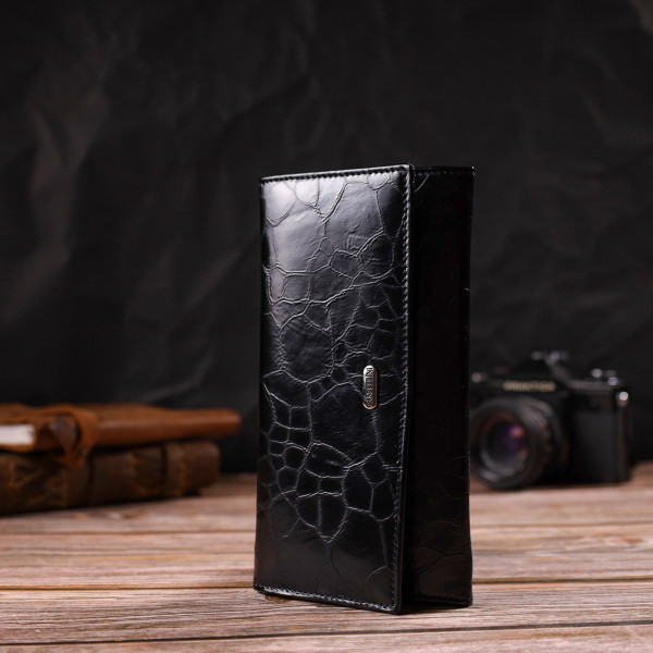 Необычный женский кошелек из натуральной фактурной кожи CANPELLINI 21834 Черный