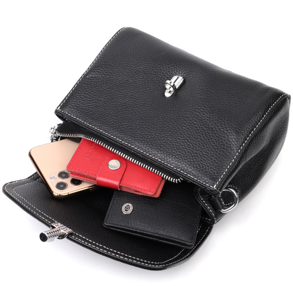 Кожаная сумка для женщин с интересной защелкой Vintage 22416 Черная