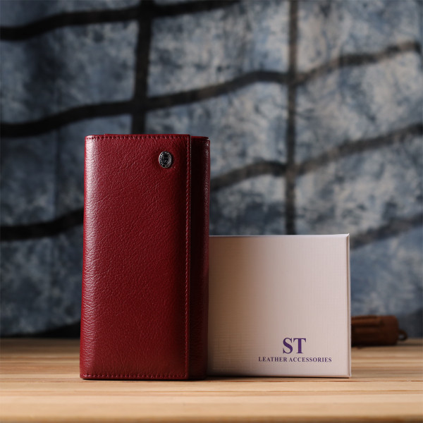 Модный женский кошелек на магнитах из натуральной кожи ST Leather 23113 Бордовый
