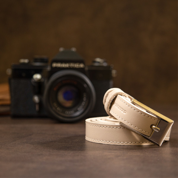 Тонкий кожаный ремень для женщин GRANDE PELLE 11447 Бежевый