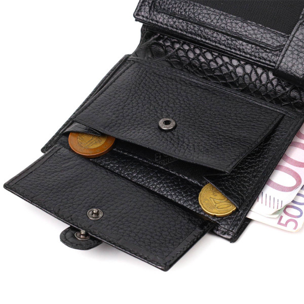 Фактурное портмоне для мужчин из натуральной кожи с тиснением под крокодила BOND 22057 Черный