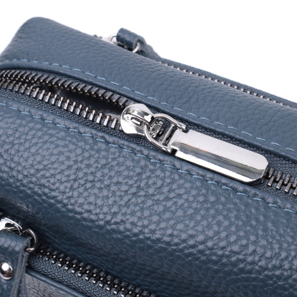 Женская кожаная сумка из стильным бегунком Vintage 22652 Синяя