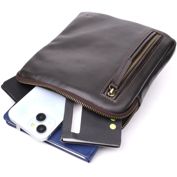 Элегантная мужская сумка из гладкой натуральной кожи Shvigel 23150 Коричневый