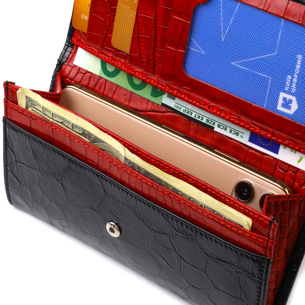 Необычный женский кошелек из натуральной фактурной кожи CANPELLINI 21834 Черный