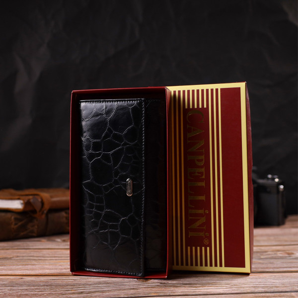 Необычный женский кошелек из натуральной фактурной кожи CANPELLINI 21834 Черный