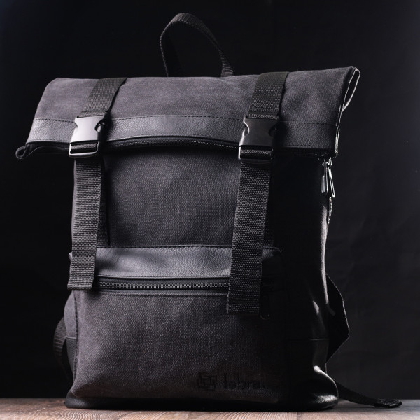 Добротный рюкзак для ноутбука из вставками эко-кожи FABRA 22583 Черный