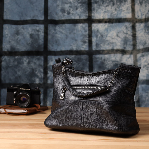 Удобная повседневная сумка из натуральной кожи для женщин Vintage 22992 Черный