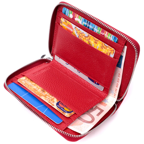 Стильный кожаный кошелек для женщин на молнии с тисненым логотипом производителя ST Leather 19490 Красный